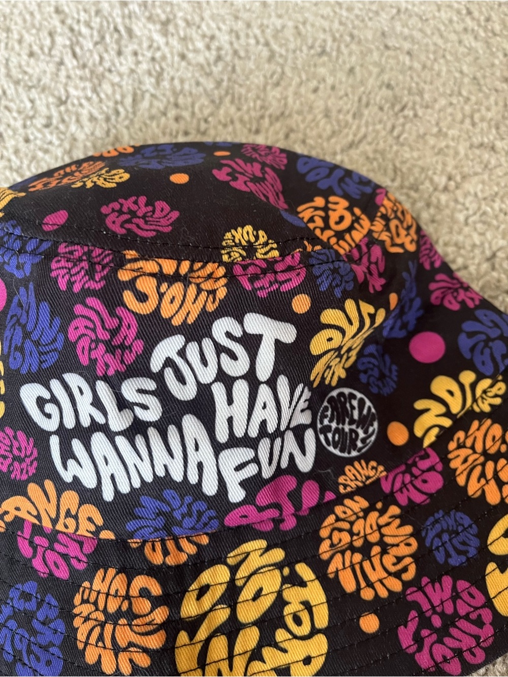 Cyndi Lauper Girls Just Wanna Have Fun Black Floral Bucket Hat - Picture 2 of 5